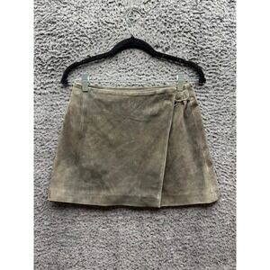 Assemby Goat Suede Fireman Wrap A-Line Mini Skirt Antique Brown Womens Size S